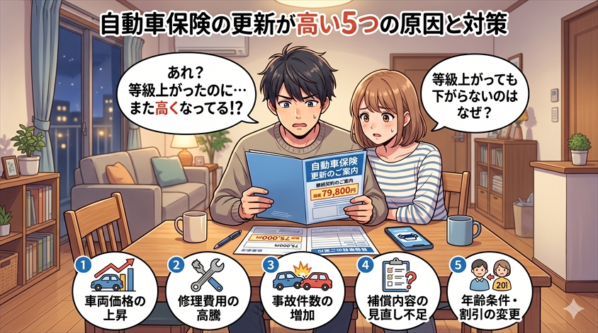 自動車保険の更新がそのまま高い5つの原因と対策