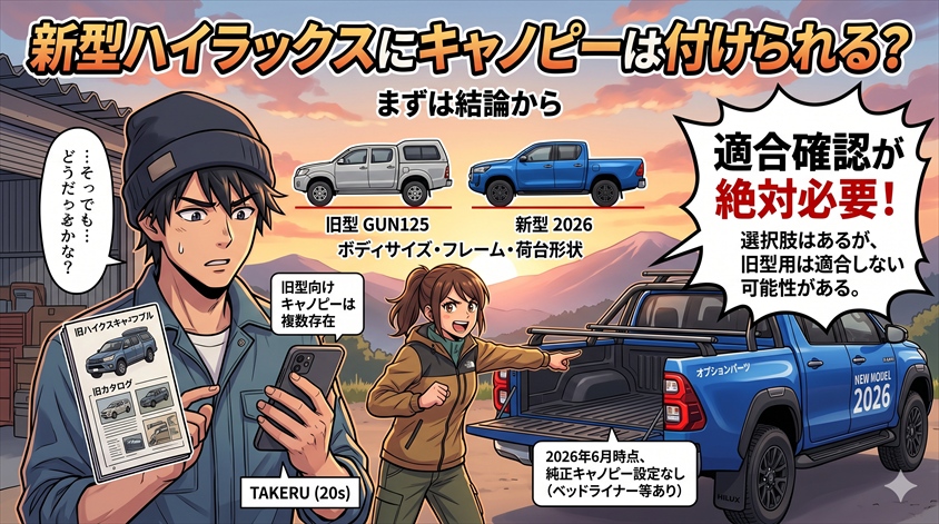 新型ハイラックスにキャノピーは付けられる？まず結論から