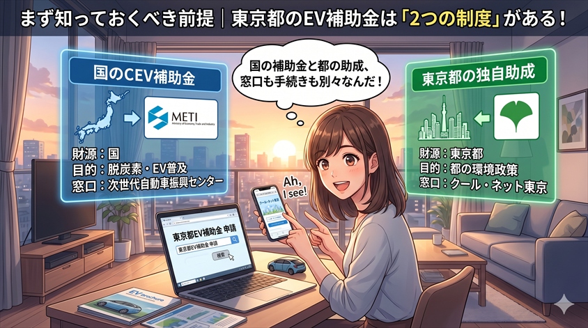 まず知っておくべき前提|東京都のEV補助金は「2つの制度」がある