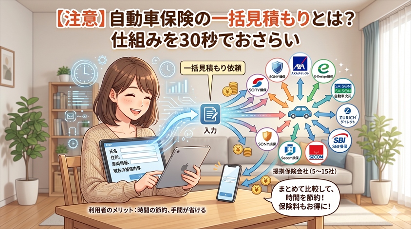 自動車保険の一括見積もりとは？仕組みを30秒でおさらい