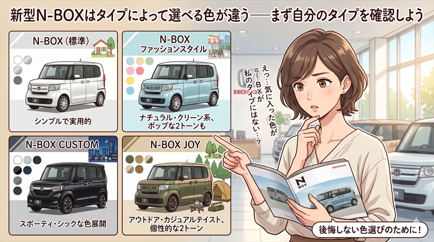 新型N-BOXはタイプによって選べる色が違う——まず自分のタイプを確認しよう
