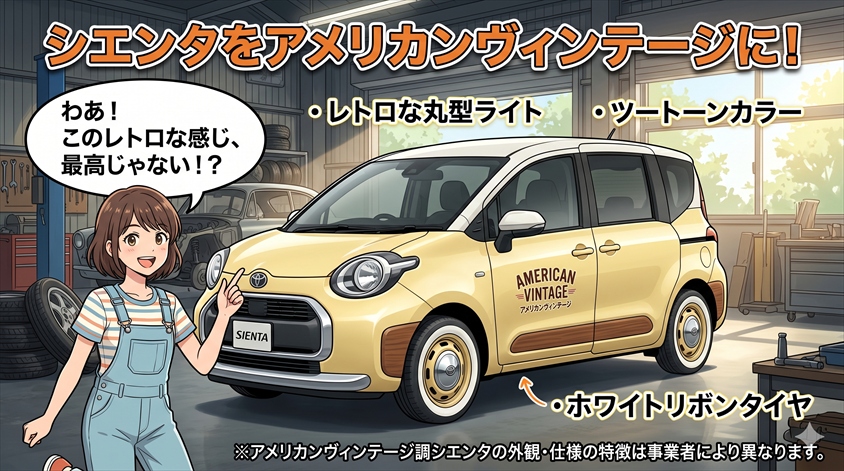 アメリカンヴィンテージ調シエンタの外観・仕様の特徴