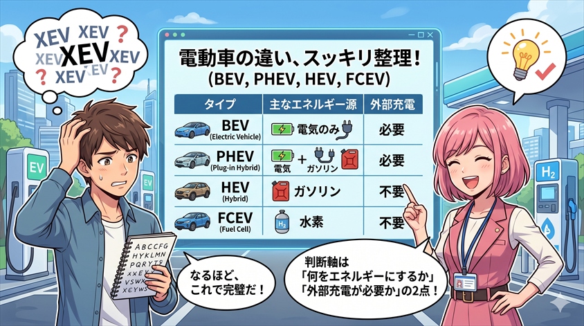 BEV・PHEV・HEV・FCEVの違いを整理する