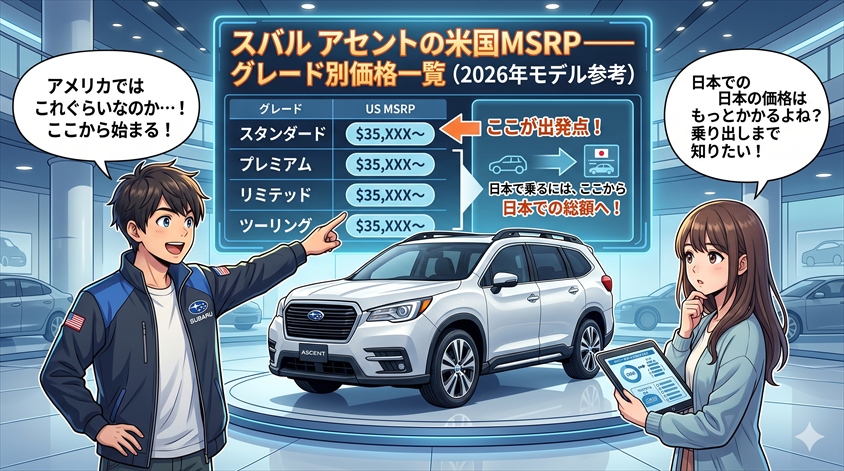 スバル アセントの米国MSRP——グレード別価格一覧(2026年モデル参考)