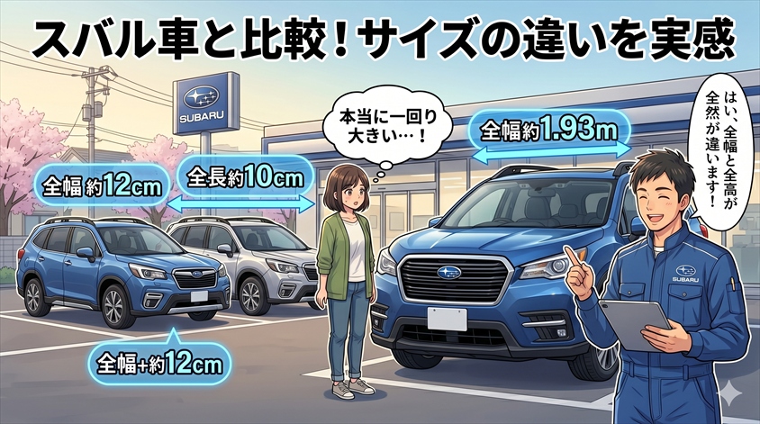スバル車と比較してどれだけ大きいのか