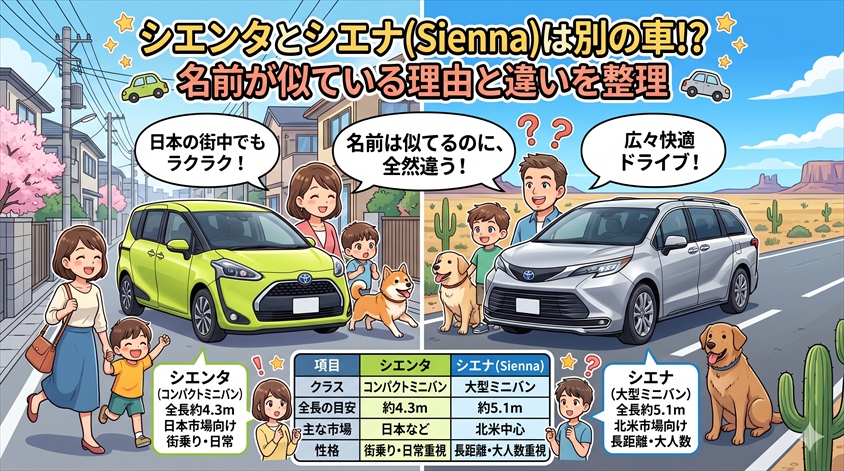 シエンタとシエナ(Sienna)は別の車?名前が似ている理由と違いを整理
