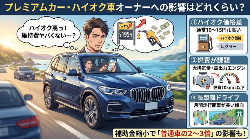 プレミアムカー・ハイオク車オーナーへの影響はどれくらい?