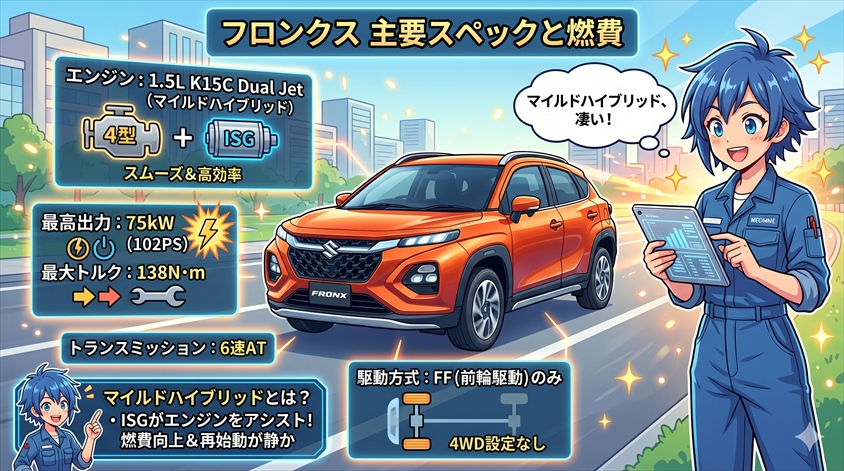 フロンクスの主要スペックと燃費