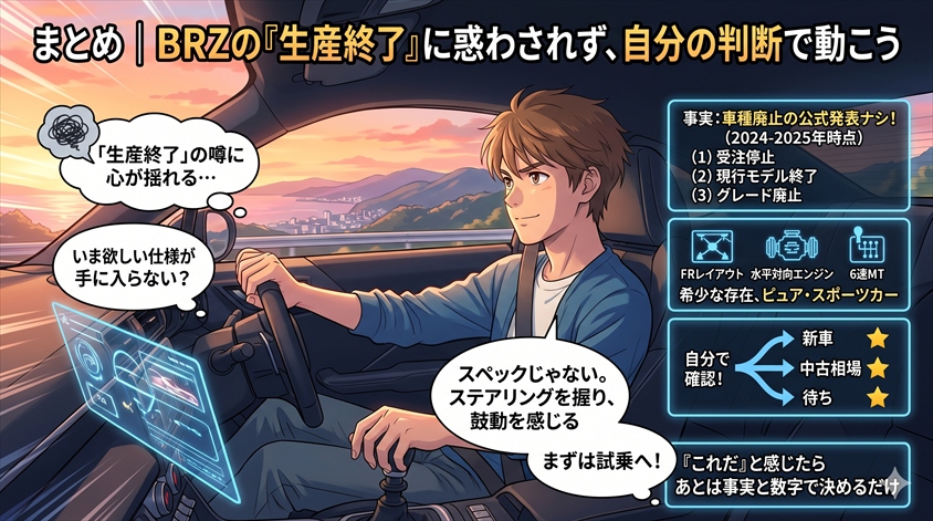 まとめ|BRZの「生産終了」に惑わされず、自分の判断で動こう