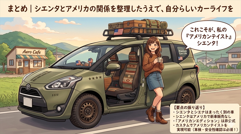 まとめ|シエンタとアメリカの関係を整理したうえで、自分らしいカーライフを