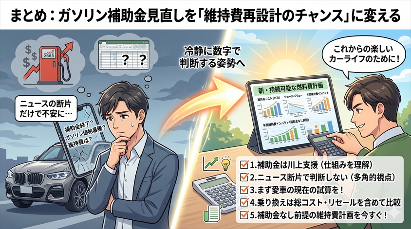 まとめ:ガソリン補助金見直しを「維持費再設計のチャンス」に変える