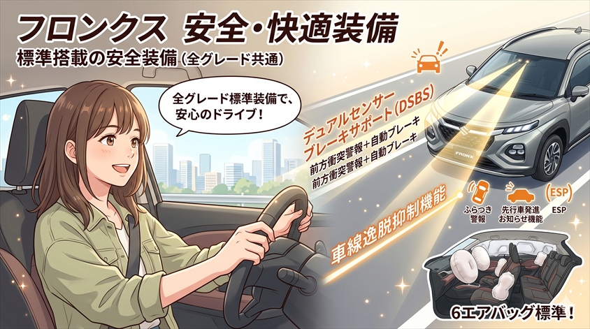 フロンクスの安全装備と快適装備