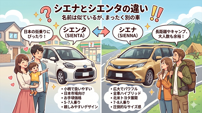 シエナとシエンタの違い|名前は似ているが、まったく別の車