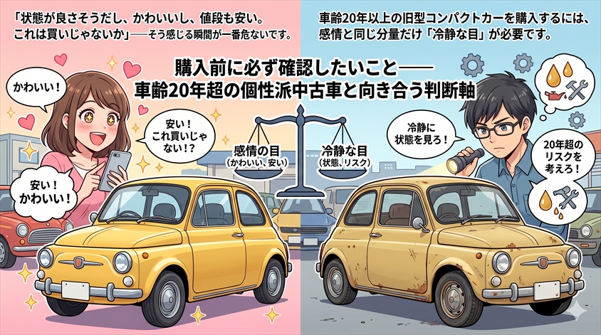 購入前に必ず確認したいこと——車齢20年超の個性派中古車と向き合う判断軸