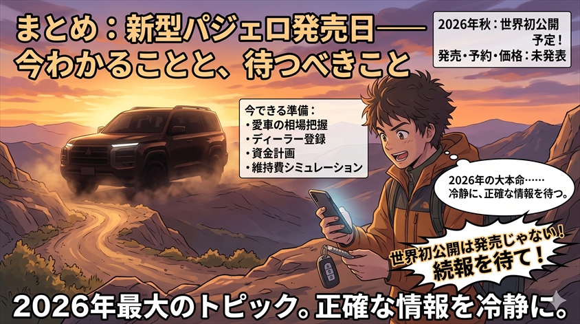 まとめ:新型パジェロ発売日——今わかることと、待つべきこと