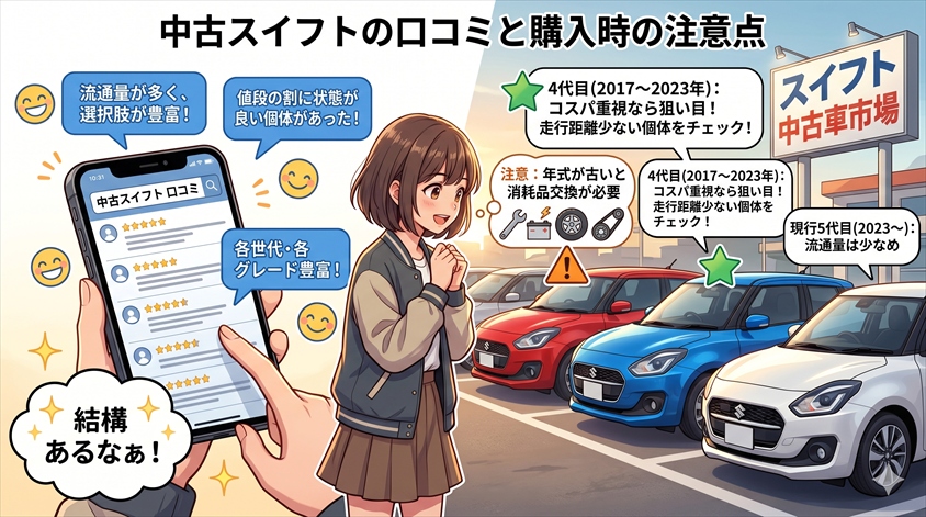 中古スイフトの口コミと購入時の注意点