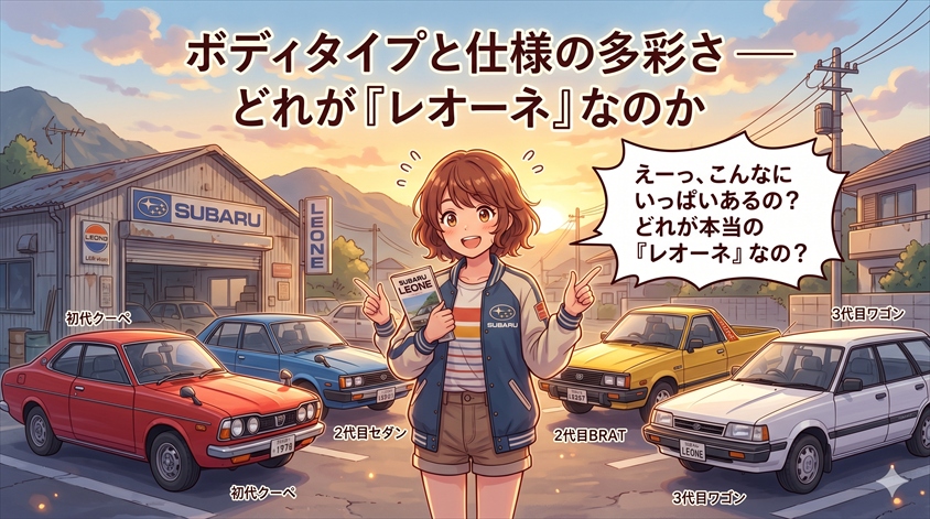 ボディタイプと仕様の多彩さ — どれが「レオーネ」なのか