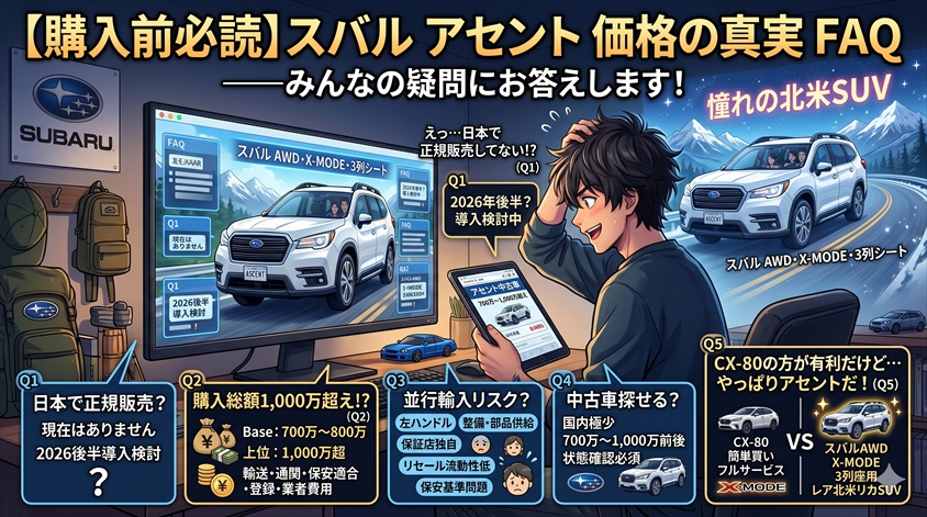 【購入前必読】スバル アセントの価格についてのよくある質問(FAQ)