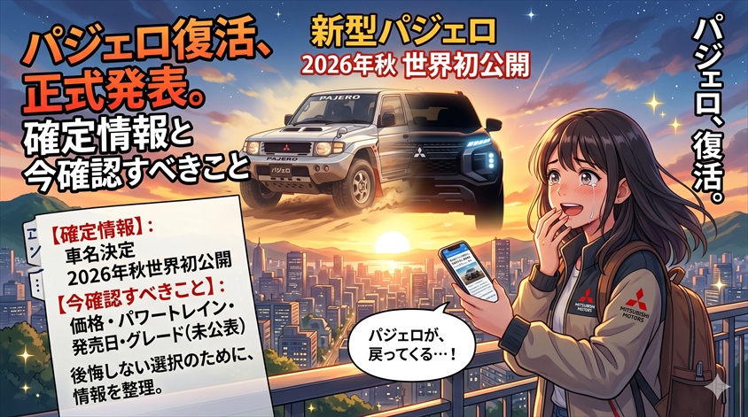 パジェロ復活、正式発表。確定情報と今確認すべきこと