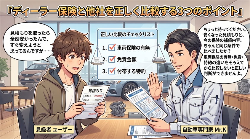 ディーラー保険と他社を正しく比較する3つのポイント