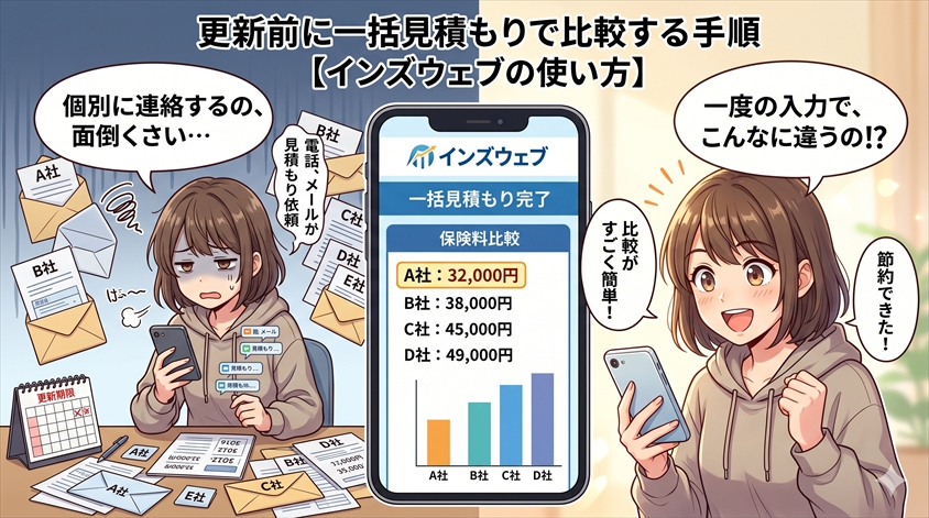 更新前に一括見積もりで比較する手順【インズウェブの使い方】