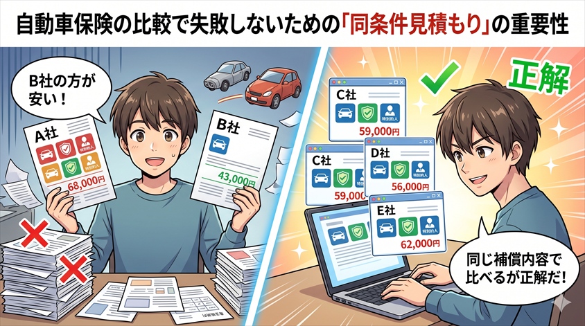 自動車保険の比較で失敗しないための「同条件見積もり」の重要性
