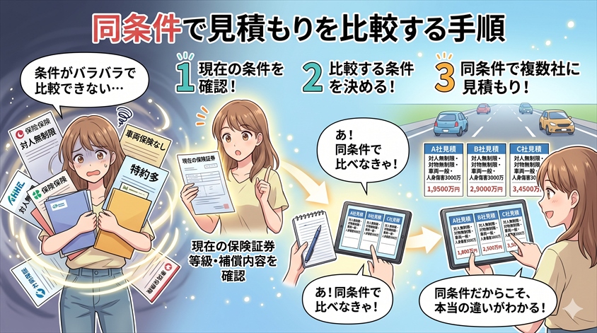 同条件で見積もりを比較する手順