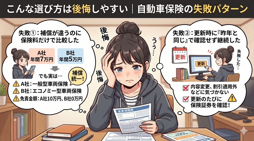 こんな選び方は後悔しやすい|自動車保険の失敗パターン