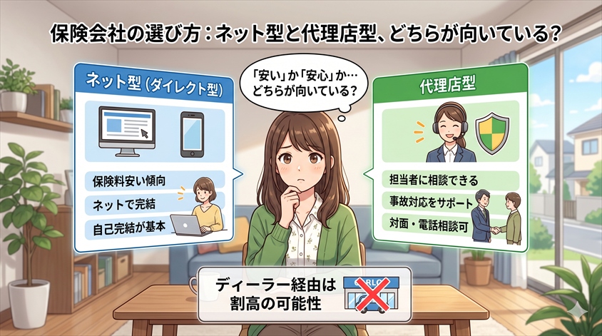 保険会社の選び方：ネット型と代理店型、どちらが向いている？