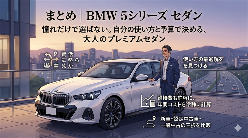 まとめ|BMW 5シリーズ セダンは「使い方と予算で選ぶ大人のプレミアムセダン」