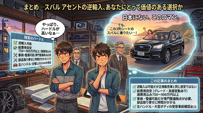 まとめ—スバル アセントの逆輸入、あなたにとって価値のある選択か