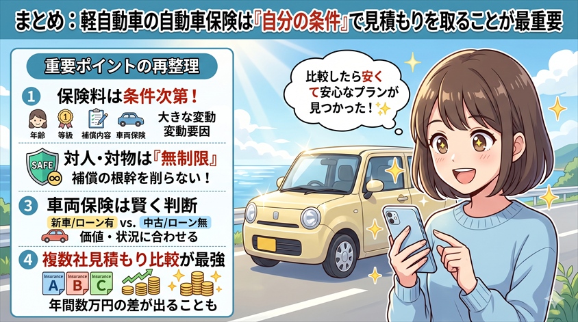 まとめ：軽自動車の自動車保険は「自分の条件」で見積もりを取ることが最重要