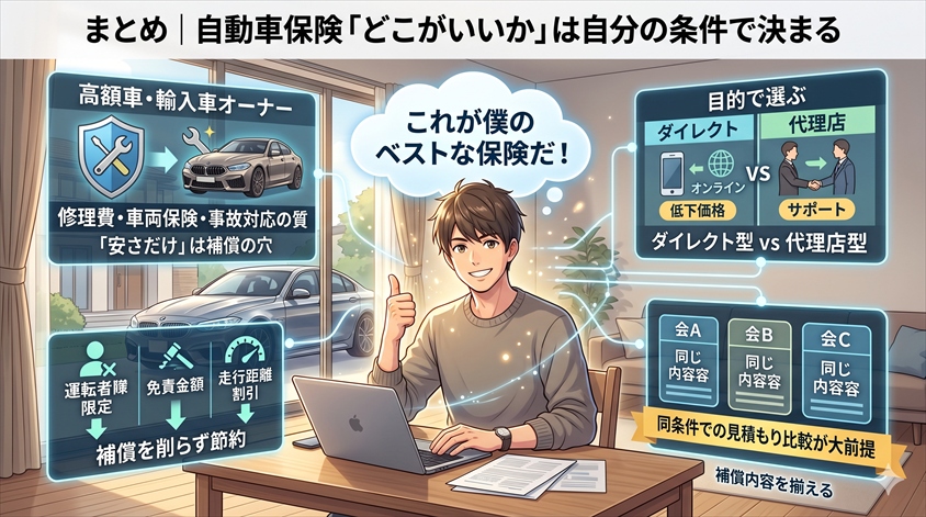 まとめ｜自動車保険「どこがいいか」は自分の条件で決まる