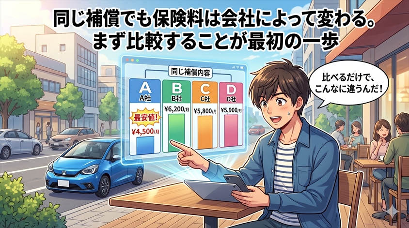 同じ補償でも保険料は会社によって変わる。まず比較することが最初の一歩