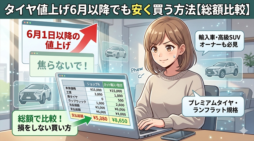 タイヤ値上げ6月以降でも安く買う方法【総額比較】