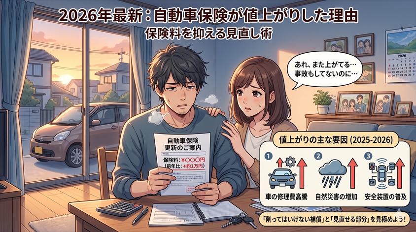 【2026年最新】自動車保険が値上がりした理由と保険料を抑える見直し術