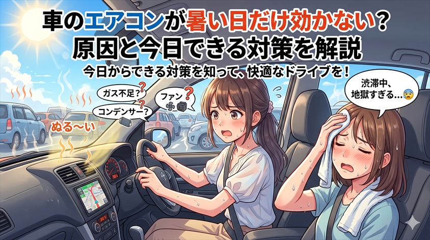 車のエアコンが暑い日だけ効かない？原因と今日できる対策を解説
