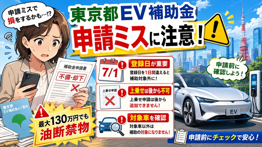 東京都EV補助金で損しないための注意点｜申請前に確認すべき登録日・上乗せ・対象車