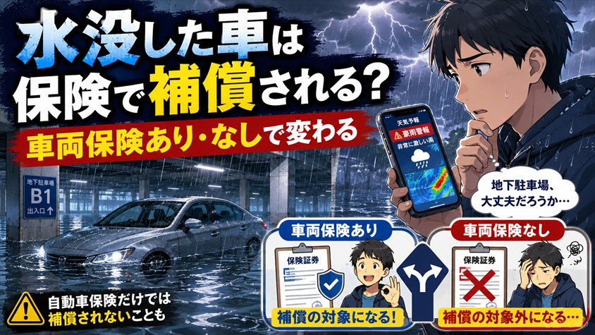 水没した車は保険で補償される？車両保険あり・なしで変わる対応