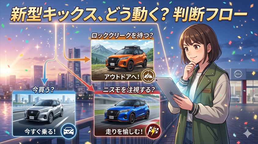 新型キックス、今買う?ロッククリークを待つ?ニスモを注視する?|判断フロー