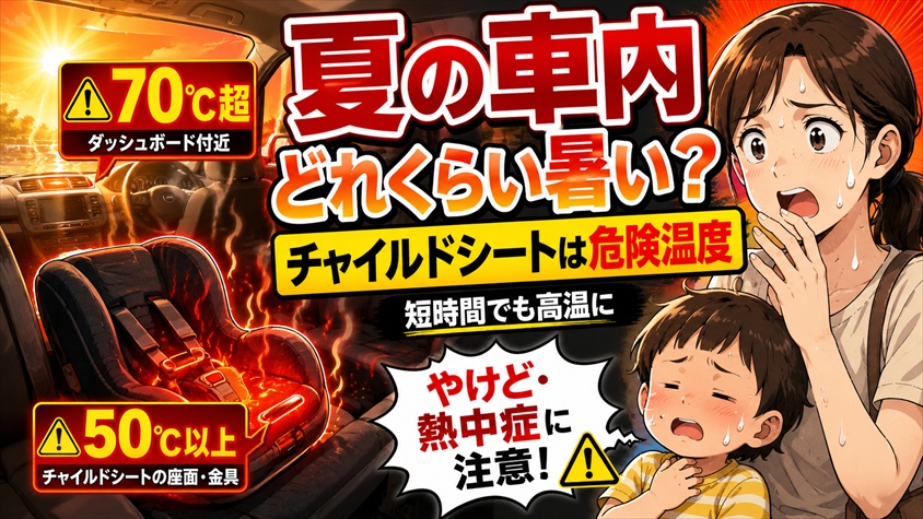 夏の車内はどれくらい暑くなる？チャイルドシートの温度問題