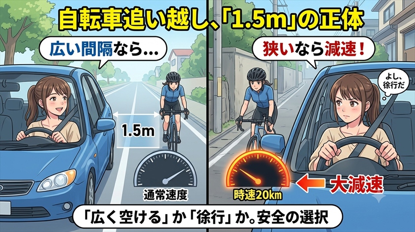 自転車を車で追い越すとき「1.5m」は本当に必要なのか
