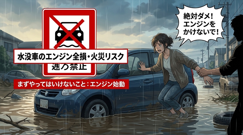 車が水没したとき、まずやってはいけないこと