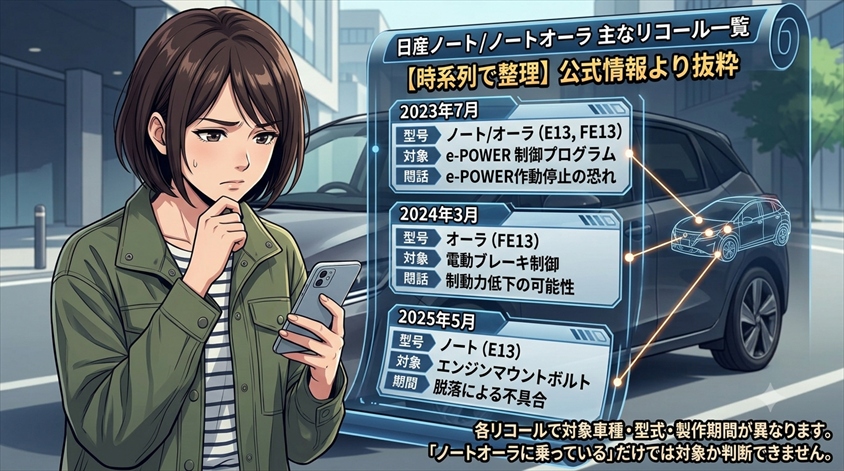日産ノート／ノートオーラの主なリコール一覧