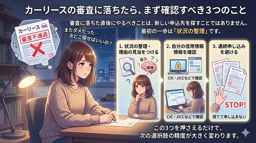 カーリースの審査に落ちたら、まず確認すべき3つのこと