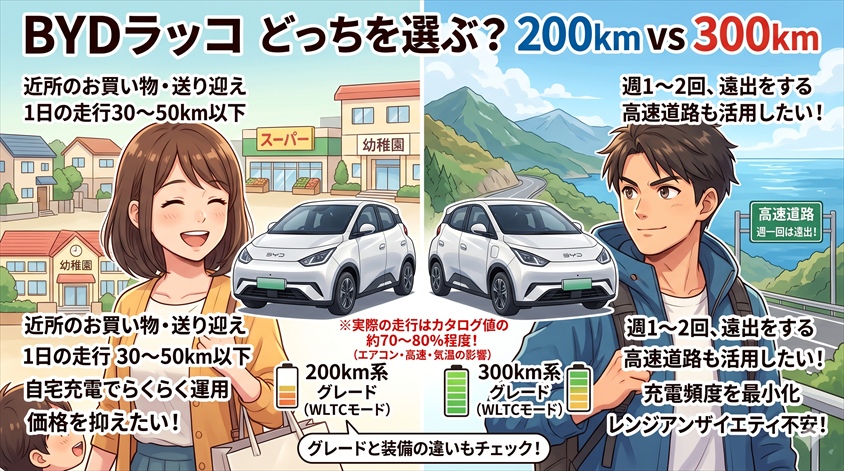 BYDラッコの航続距離とグレード構成の見方