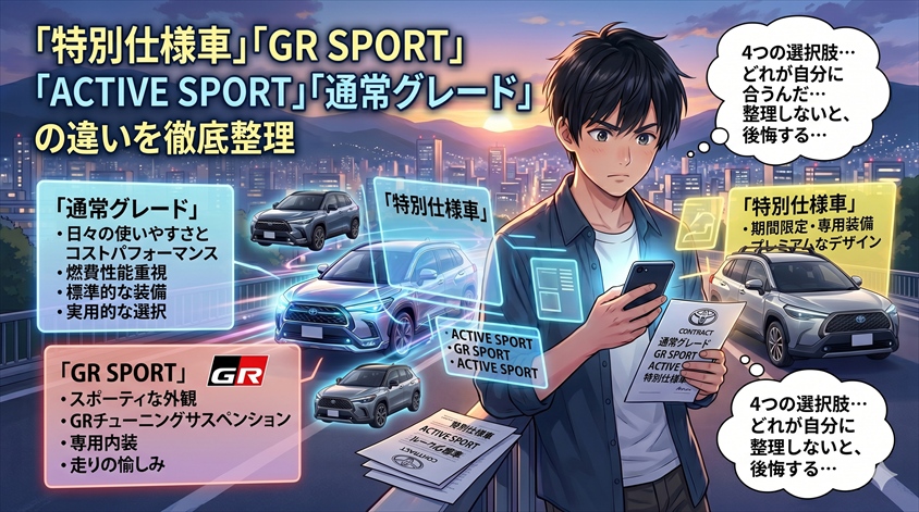 「特別仕様車」「GR SPORT」「ACTIVE SPORT」「通常グレード」の違いを徹底整理