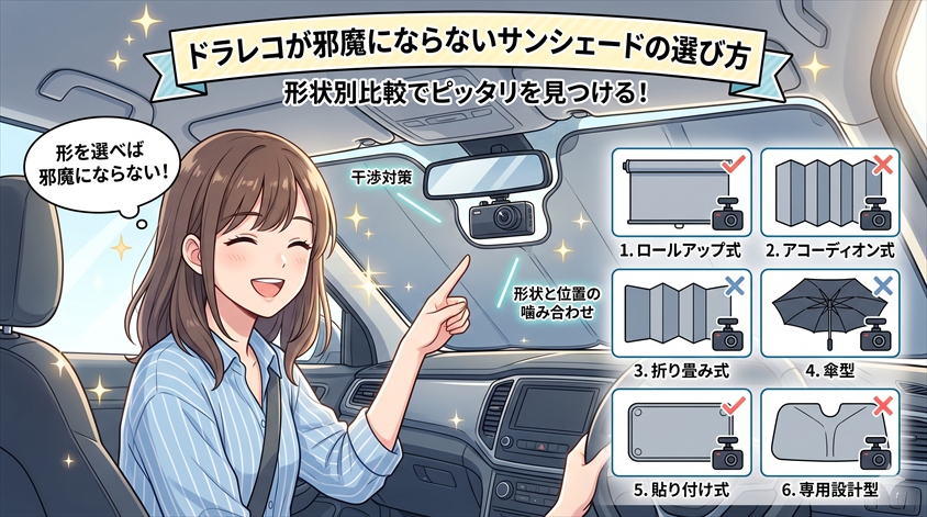ドラレコが邪魔にならないサンシェードの選び方【形状別比較】