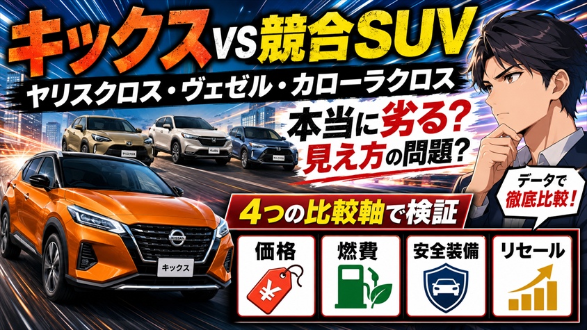 キックスと競合SUVを比較｜ヤリスクロス・ヴェゼル・カローラクロスとの違い