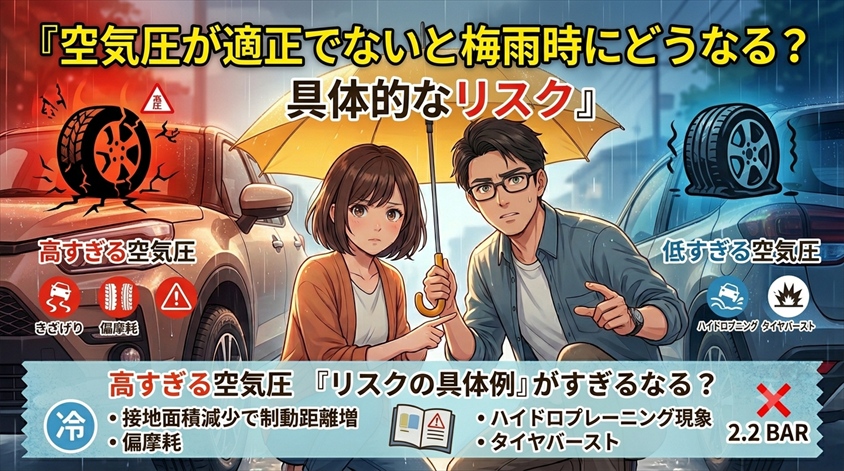 空気圧が適正でないと梅雨時にどうなる？リスクを具体的に解説